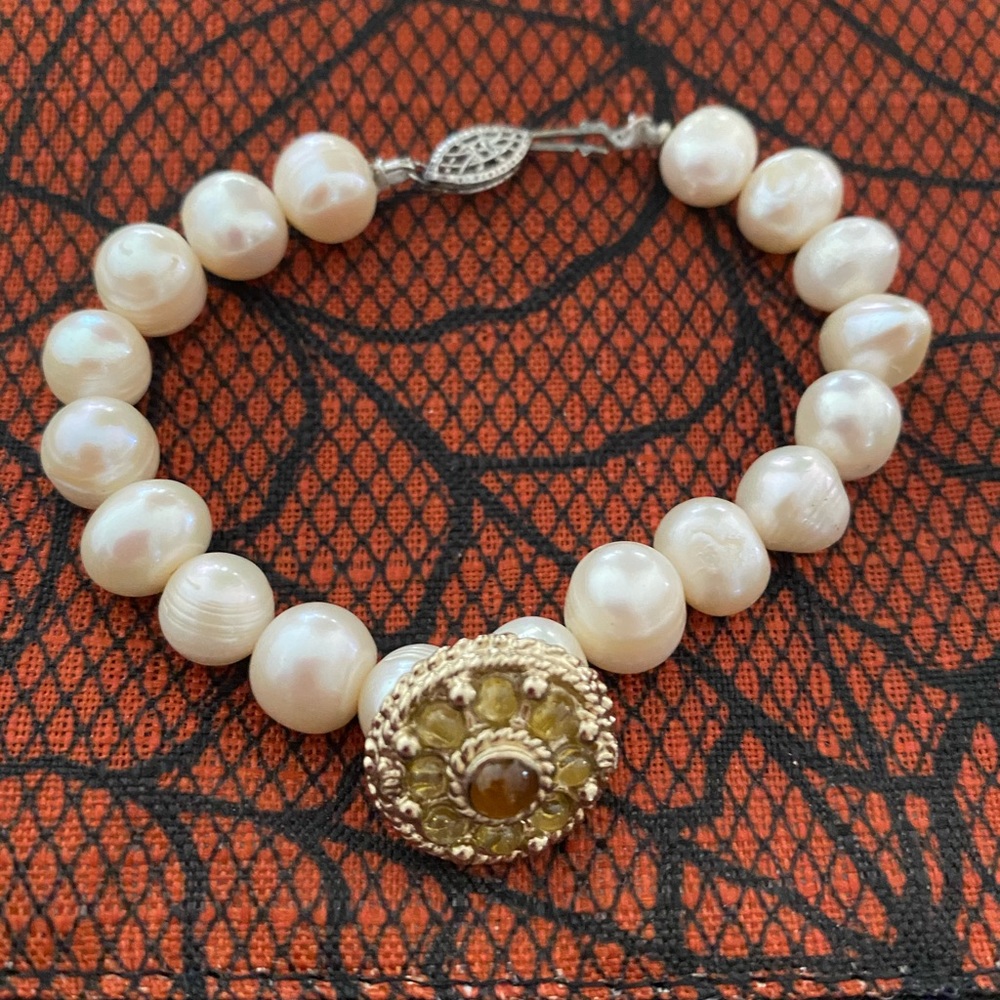 Handmade Pearl Bracelet With Chanel Button